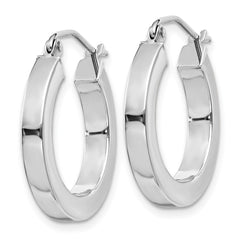 10K White Gold 3mm Polished Square Tube Hoop Earrings