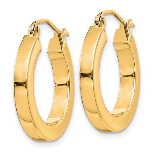 10K Yellow Gold 3mm Polished Square Hoop Earrings