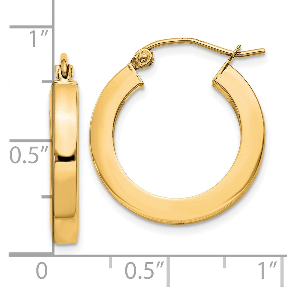 10K Yellow Gold 3mm Polished Square Hoop Earrings