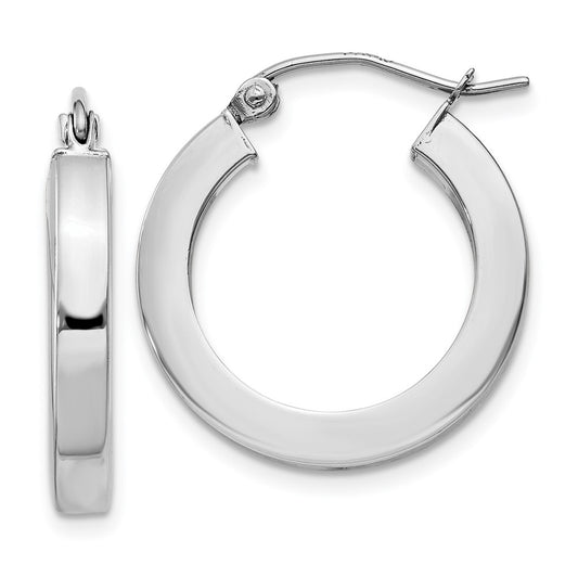 10K White Gold 3mm Polished Square Tube Hoop Earrings