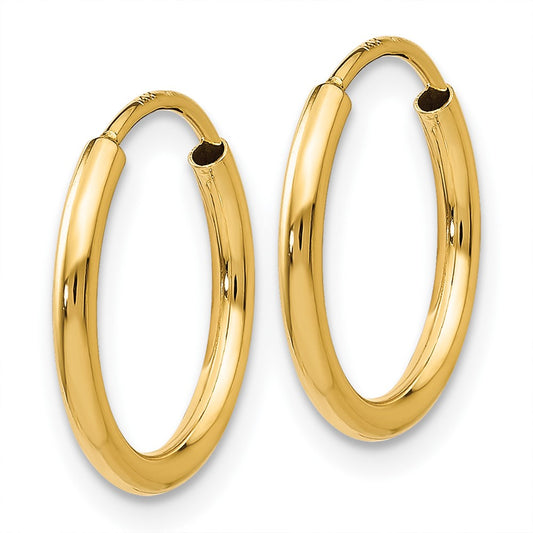 10K Yellow Gold 1.5mm Polished Round Endless Hoop Earrings