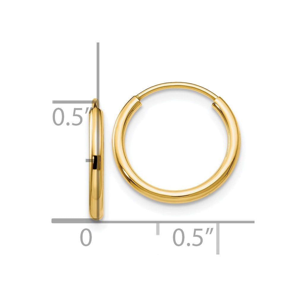 10K Yellow Gold 1.5mm Polished Round Endless Hoop Earrings