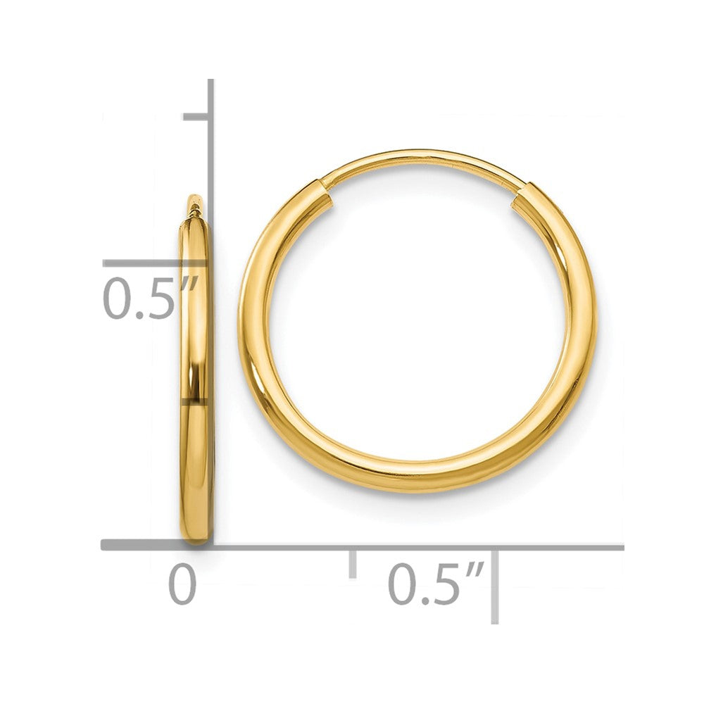 10K Yellow Gold 1.5mm Polished Round Endless Hoop Earrings