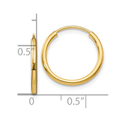 10K Yellow Gold 1.5mm Polished Round Endless Hoop Earrings