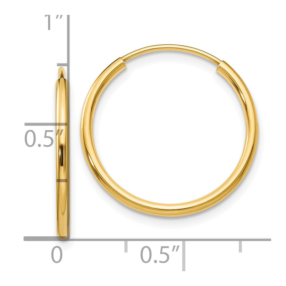 10K Yellow Gold 1.5mm Polished Round Endless Hoop Earrings