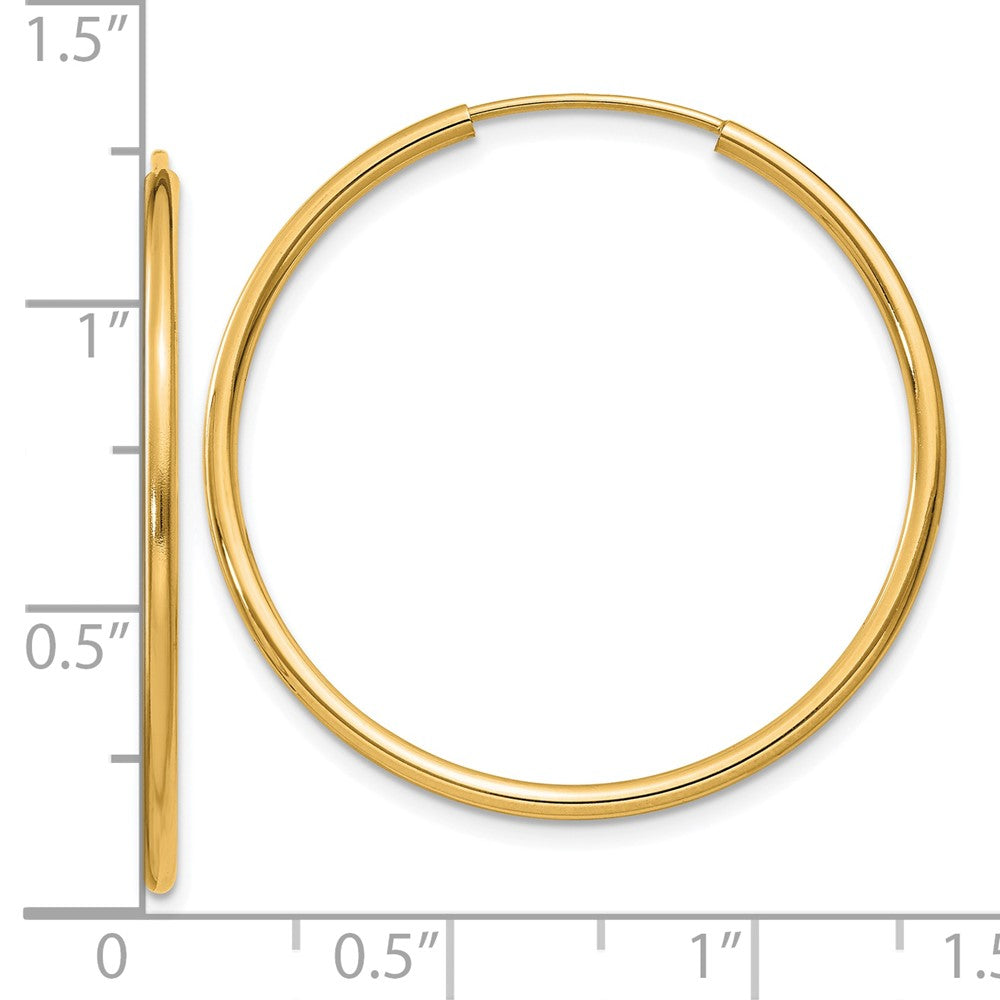 10K Yellow Gold 1.5mm Polished Round Endless Hoop Earrings