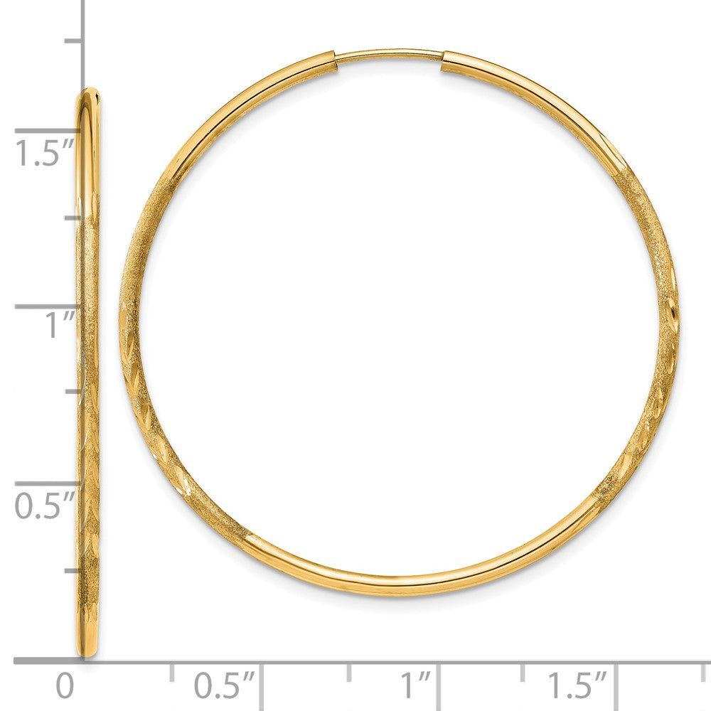 10K Yellow Gold 1.5mm Satin Diamond-cut Endless Hoop Earrings