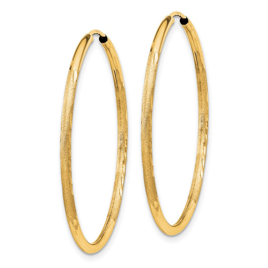 10K Yellow Gold 1.5mm Satin Diamond-cut Endless Hoop Earrings