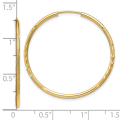 10K Yellow Gold 1.5mm Satin Diamond-cut Endless Hoop Earrings