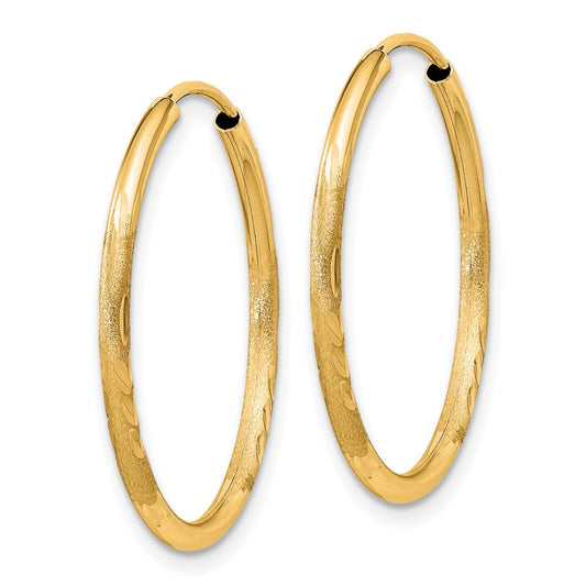 10K Yellow Gold 1.5mm Satin Diamond-cut Endless Hoop Earrings