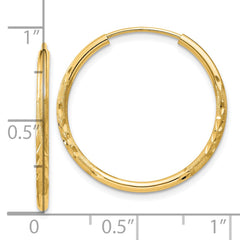 10K Yellow Gold 1.5mm Satin Diamond-cut Endless Hoop Earrings