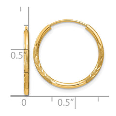 10K Yellow Gold 1.5mm Satin Diamond-cut Endless Hoop Earrings