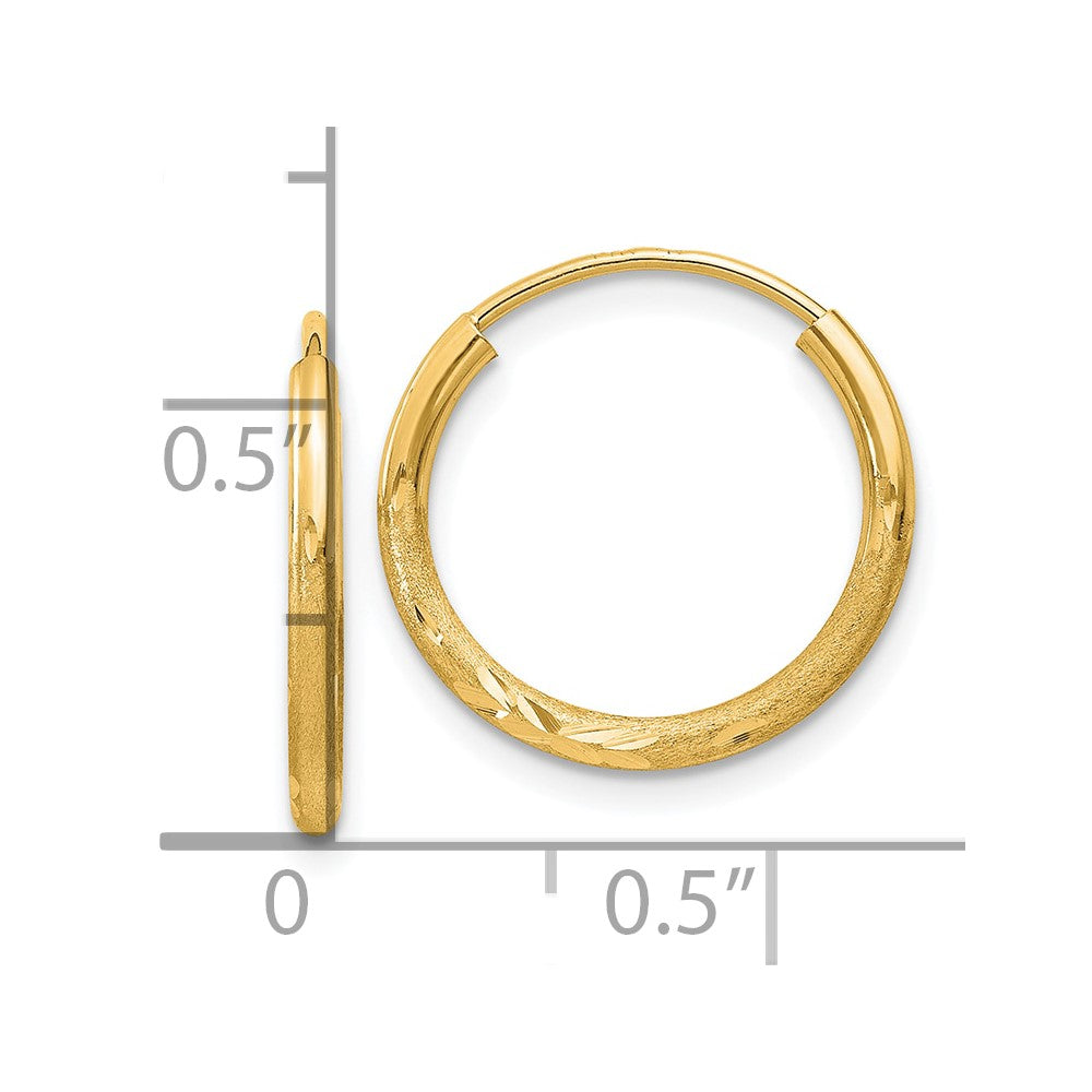 10K Yellow Gold 1.5mm Satin Diamond-cut Endless Hoop Earrings