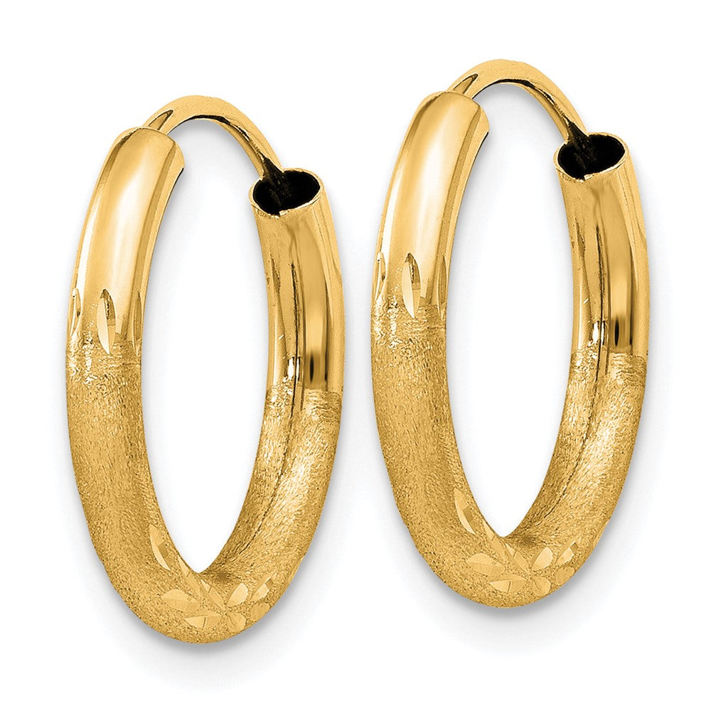 10K Yellow Gold 2mm Satin Diamond-cut Endless Hoop Earrings