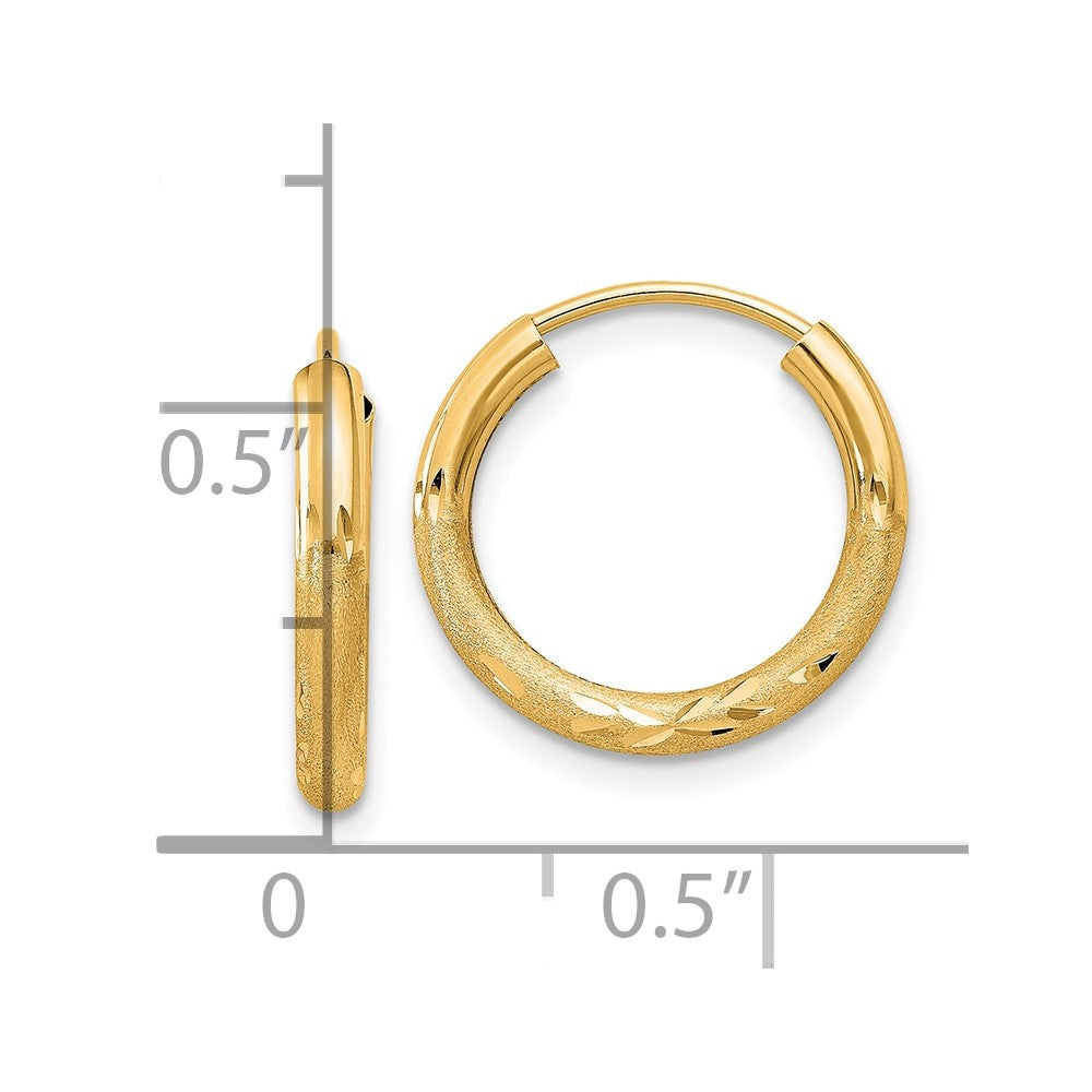 10K Yellow Gold 2mm Satin Diamond-cut Endless Hoop Earrings