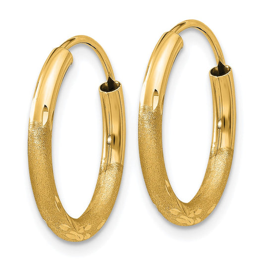 10K Yellow Gold 2mm Satin Diamond-cut Endless Hoop Earrings