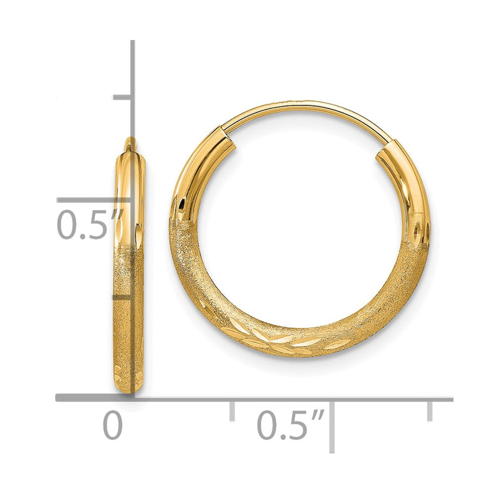 10K Yellow Gold 2mm Satin Diamond-cut Endless Hoop Earrings