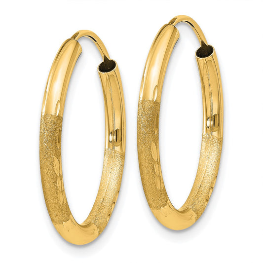 10K Yellow Gold 2mm Satin Diamond-cut Endless Hoop Earrings