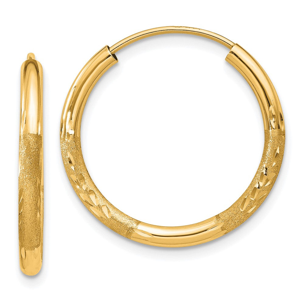 10K Yellow Gold 2mm Satin Diamond-cut Endless Hoop Earrings