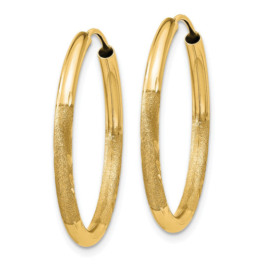 10K Yellow Gold 2mm Satin Diamond-cut Endless Hoop Earrings