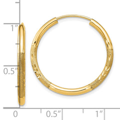 10K Yellow Gold 2mm Satin Diamond-cut Endless Hoop Earrings