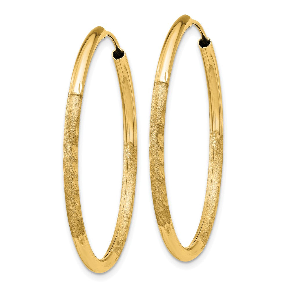 10K Yellow Gold 2mm Satin Diamond-cut Endless Hoop Earrings