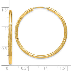 10K Yellow Gold 2mm Satin Diamond-cut Endless Hoop Earrings