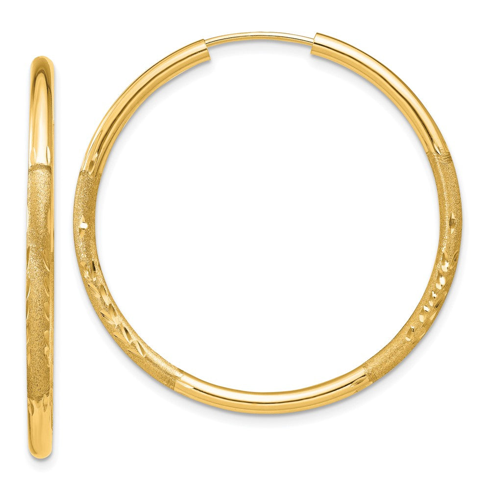 10K Yellow Gold 2mm Satin Diamond-cut Endless Hoop Earrings