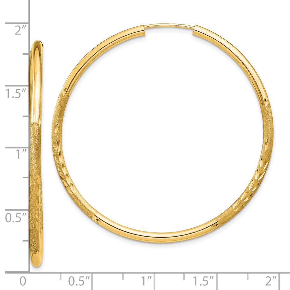 10K Yellow Gold 2mm Satin Diamond-cut Endless Hoop Earrings