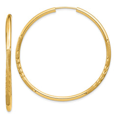 10K Yellow Gold 2mm Satin Diamond-cut Endless Hoop Earrings