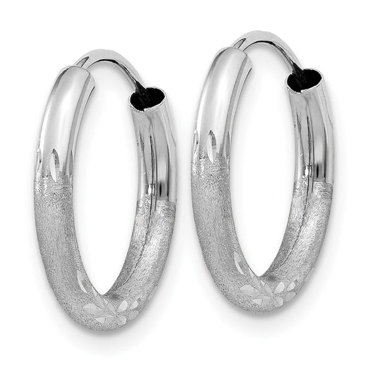 10K White Gold 2mm Diamond-cut Endless Hoop Earrings