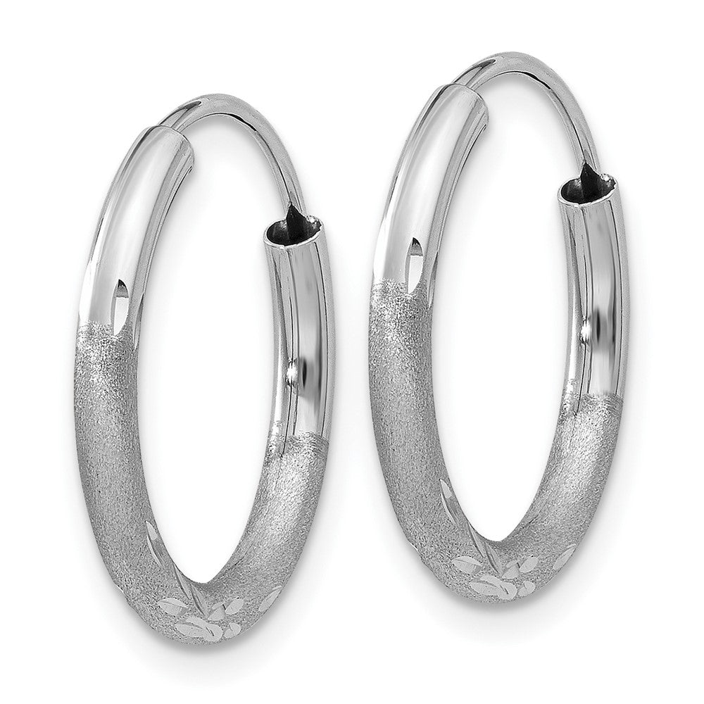 10K White Gold 2mm Diamond-cut Endless Hoop Earrings