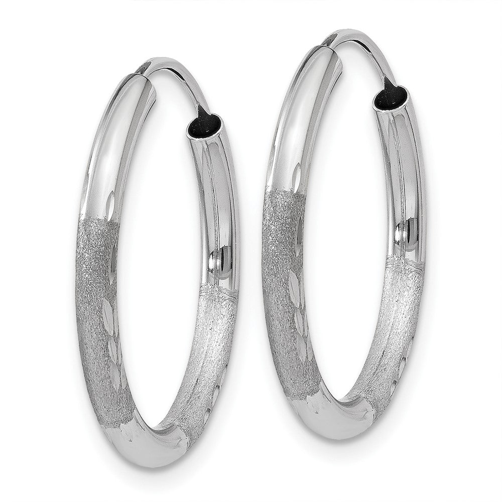 10K White Gold 2mm Diamond-cut Endless Hoop Earrings