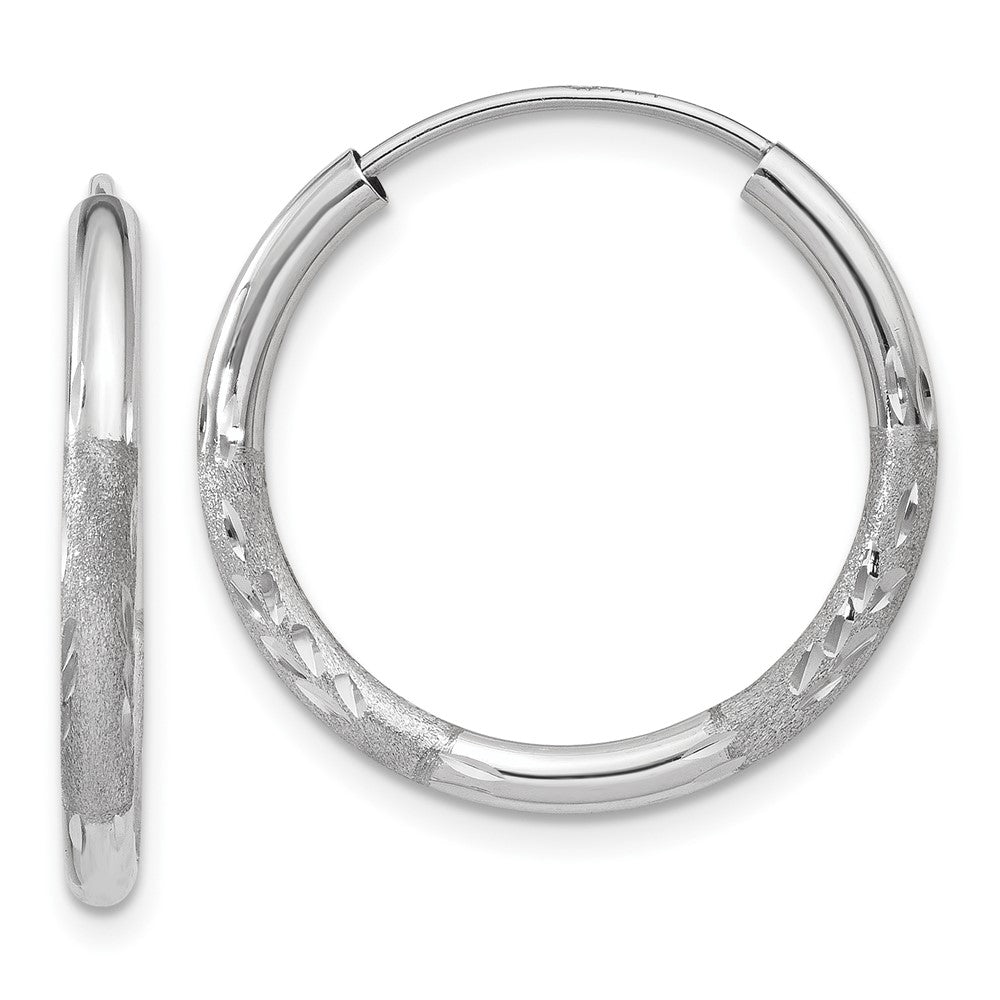 10K White Gold 2mm Diamond-cut Endless Hoop Earrings