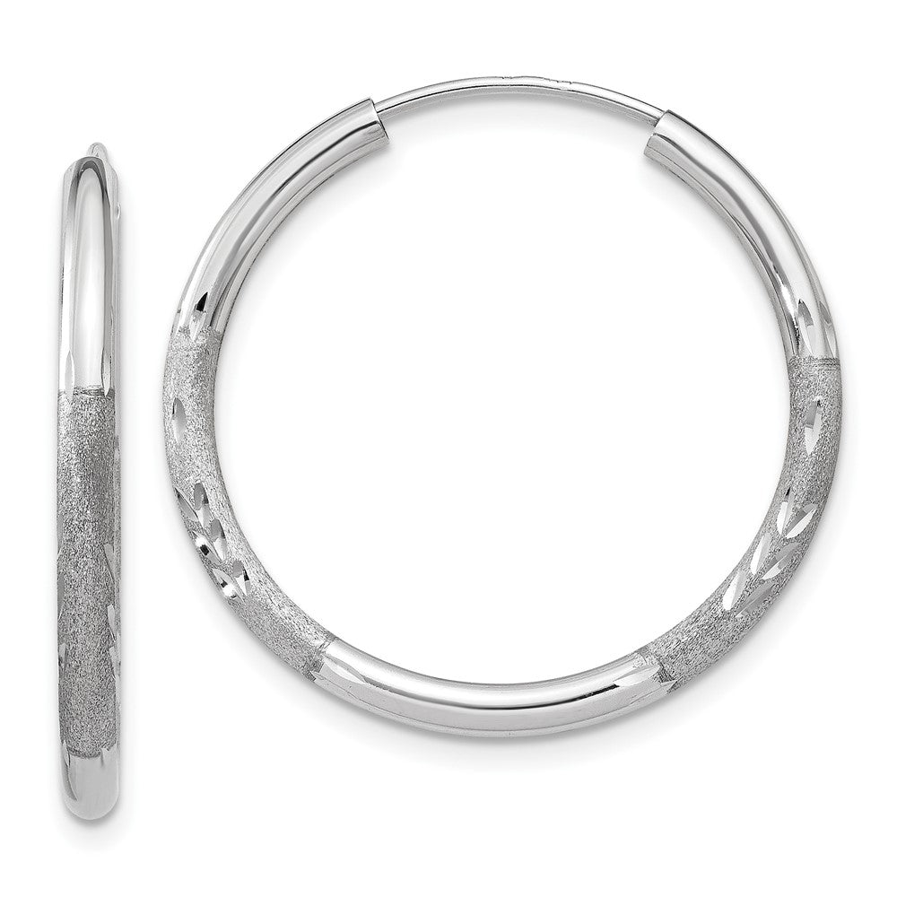 10K White Gold 2mm Diamond-cut Endless Hoop Earrings