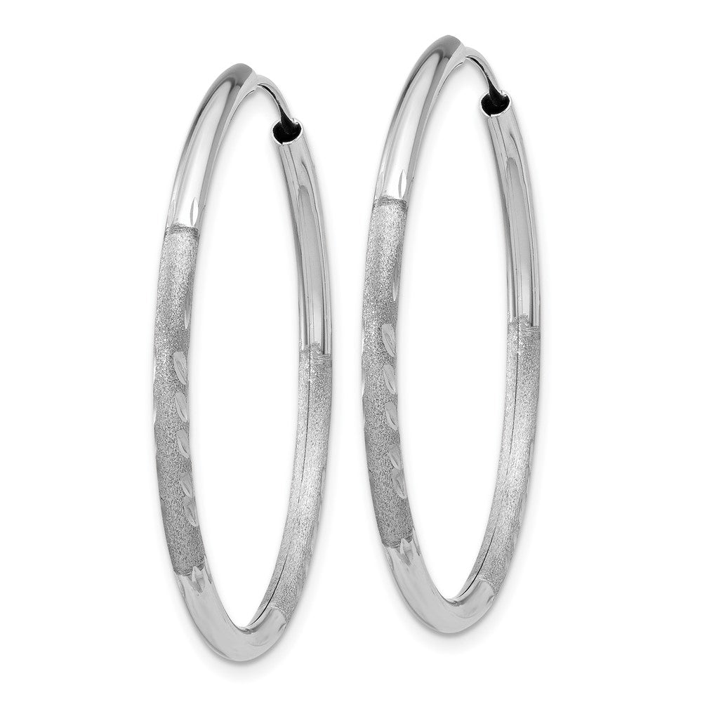 10K White Gold 2mm Diamond-cut Endless Hoop Earrings