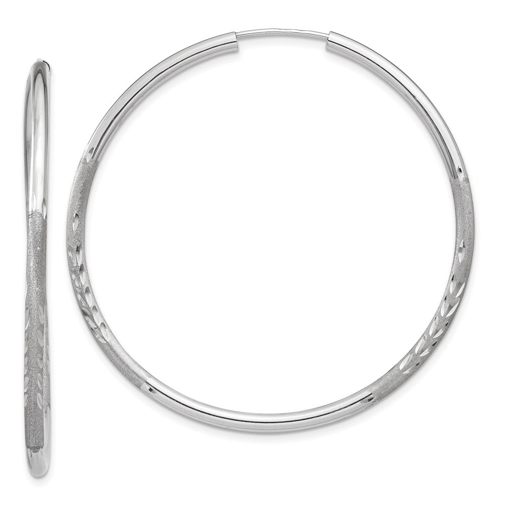 10K White Gold 2mm Diamond-cut Endless Hoop Earrings