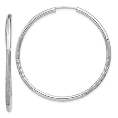 10K White Gold 2mm Diamond-cut Endless Hoop Earrings