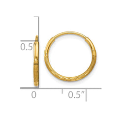 10K Yellow Gold 1.25mm Diamond-cut Endless Hoop Earrings