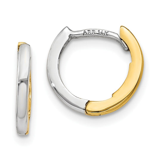 10K Two-Tone Gold Mini 1.35mm Round Hinged Hoop Earrings