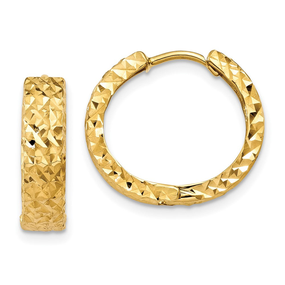 10K Yellow Gold Diamond-cut Hinged Hoop Earrings