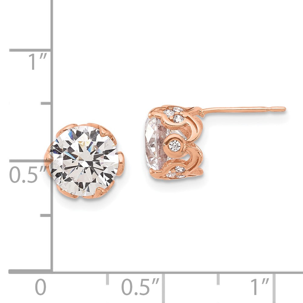 10K Rose Gold Tiara Collection Rose Gold Polished CZ Post Earrings