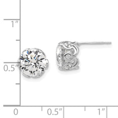 10K White Gold Tiara Collection Polished CZ Post Earrings