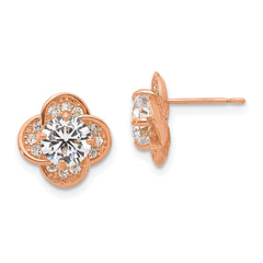 10K Rose Gold Tiara Collection Rose Gold Polished CZ Post Earrings