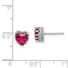 10K White Gold Tiara Collection Polished Created Ruby 6mm Heart Earrings