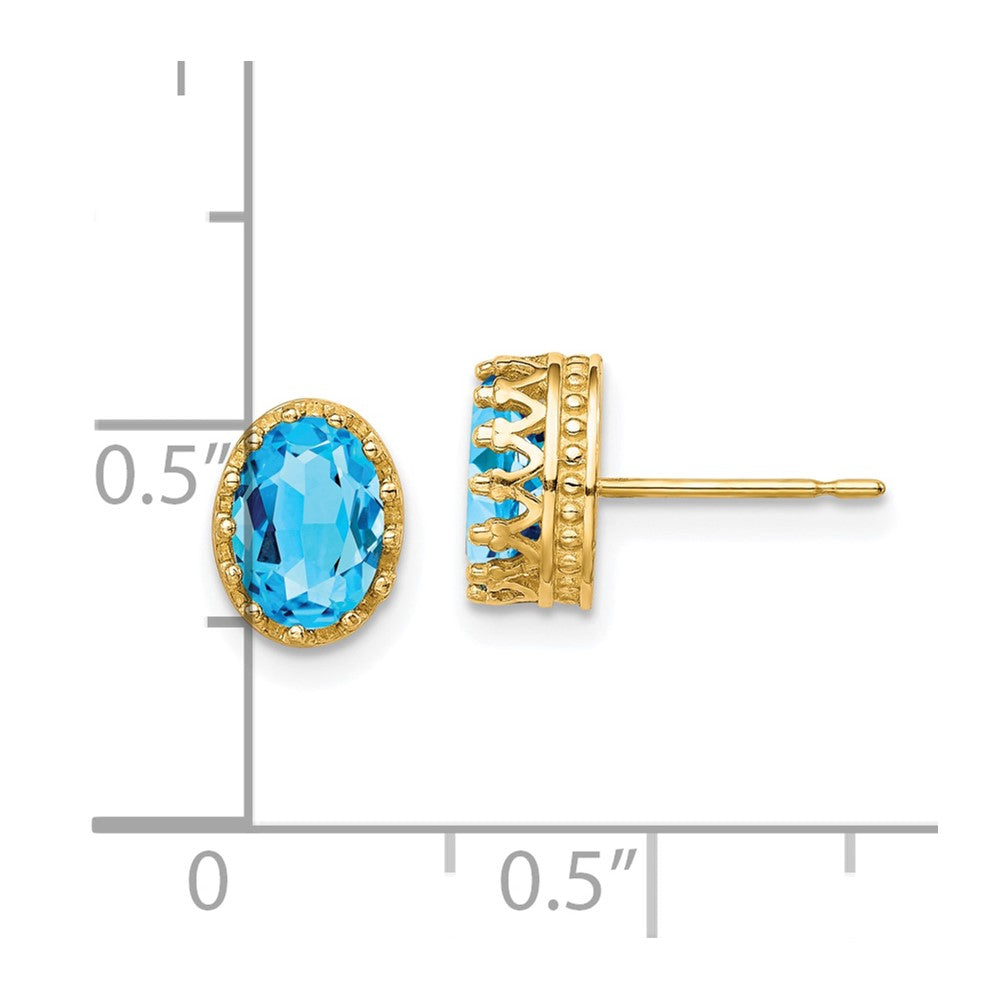 10K Yellow Gold Tiara Collection 8.5mm Polished Oval Sky Blue Topaz Earrings