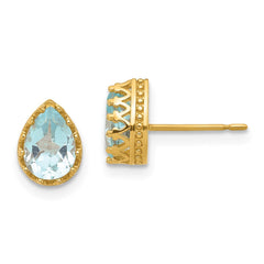 10K Yellow Gold Tiara Collection 8mm Polished Pear Sky Blue Topaz Earrings