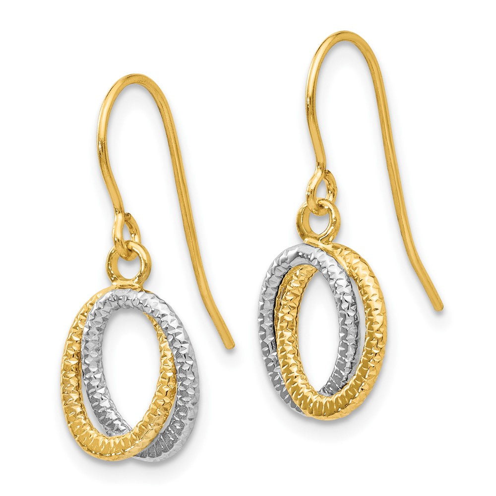 10K Two-Tone Gold Textured Fancy Dangle Earrings