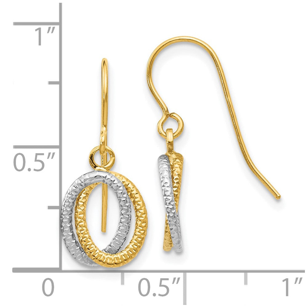 10K Two-Tone Gold Textured Fancy Dangle Earrings