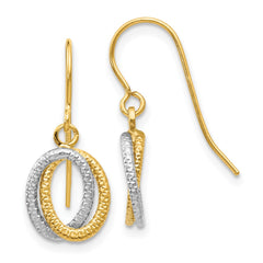 10K Two-Tone Gold Textured Fancy Dangle Earrings